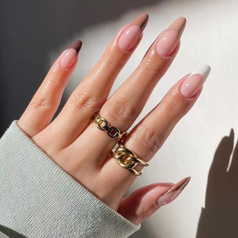 Shades of Brown, Abstract with Nail Glue + Nail Glue Sticker | Long, Almond Press On Nails