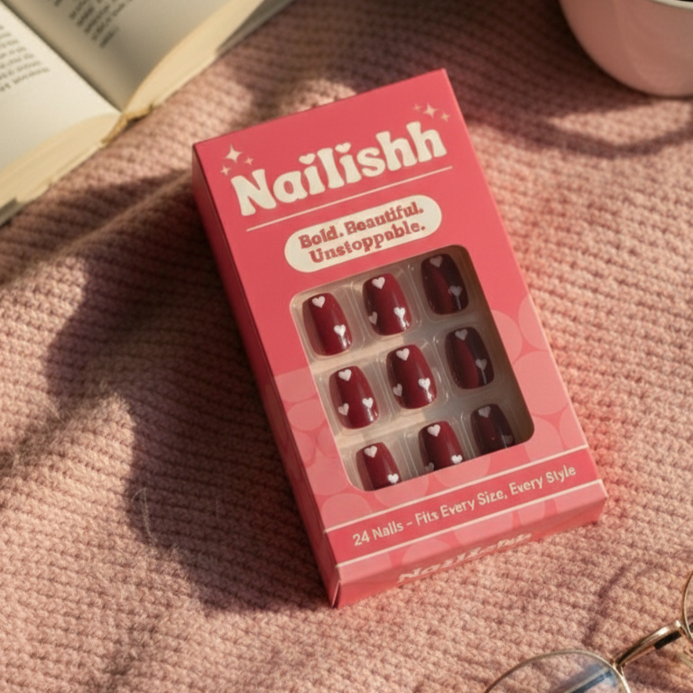 Ruby Glow | Squoval Short Glossy Press On Nails.