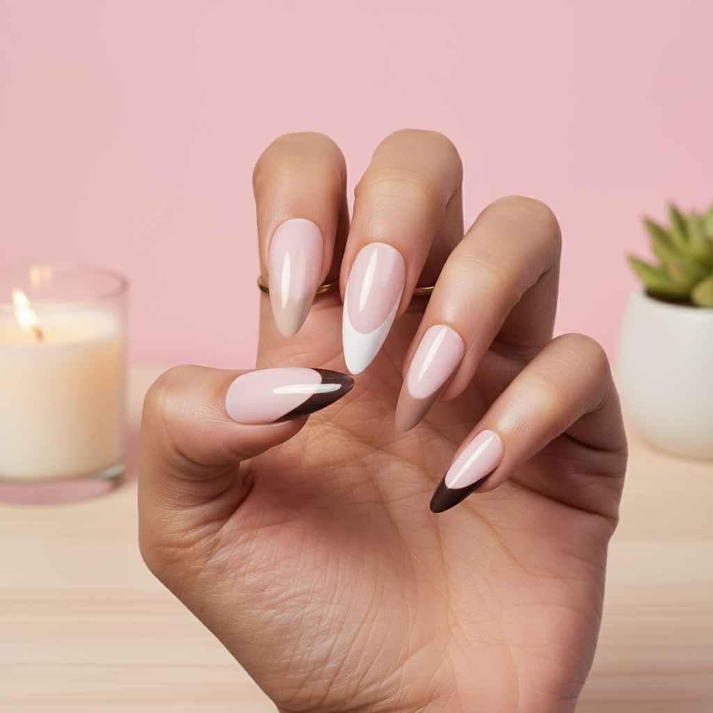 Shades of Brown, Abstract with Nail Glue + Nail Glue Sticker | Long, Almond Press On Nails