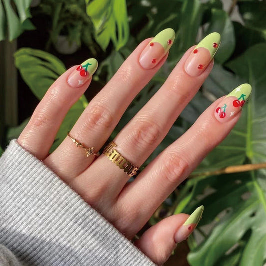 French Lime Cherries - Long Almond - Press on Nails