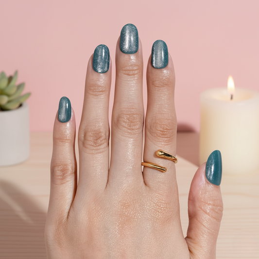 Cosmo Blue | Long Round Metallic Teal Press-On Nails
