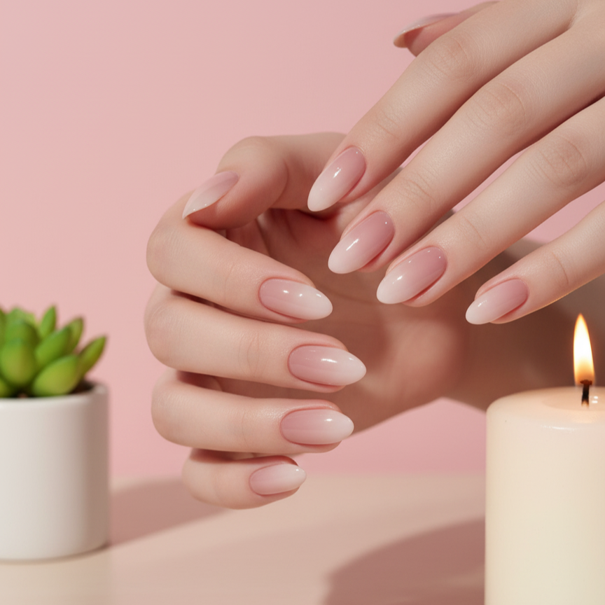 Soft Blush | Almond Shape Pink Ombre Glossy Press on Nails