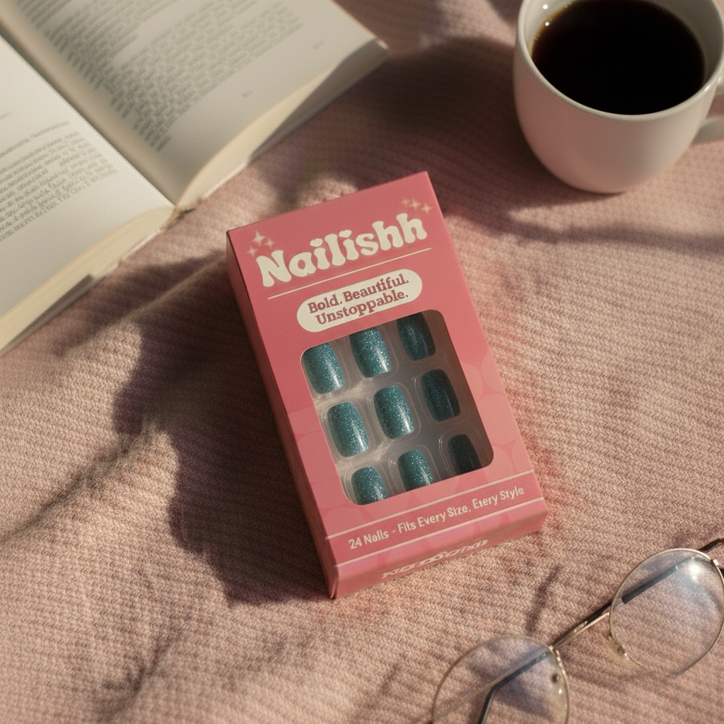Cosmo Blue | Long Round Metallic Teal Press-On Nails