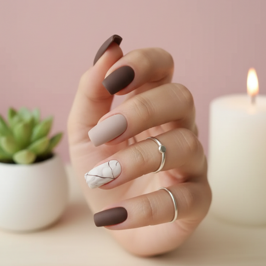 Mocha Marble | Matte Square Neutral Press on Nails