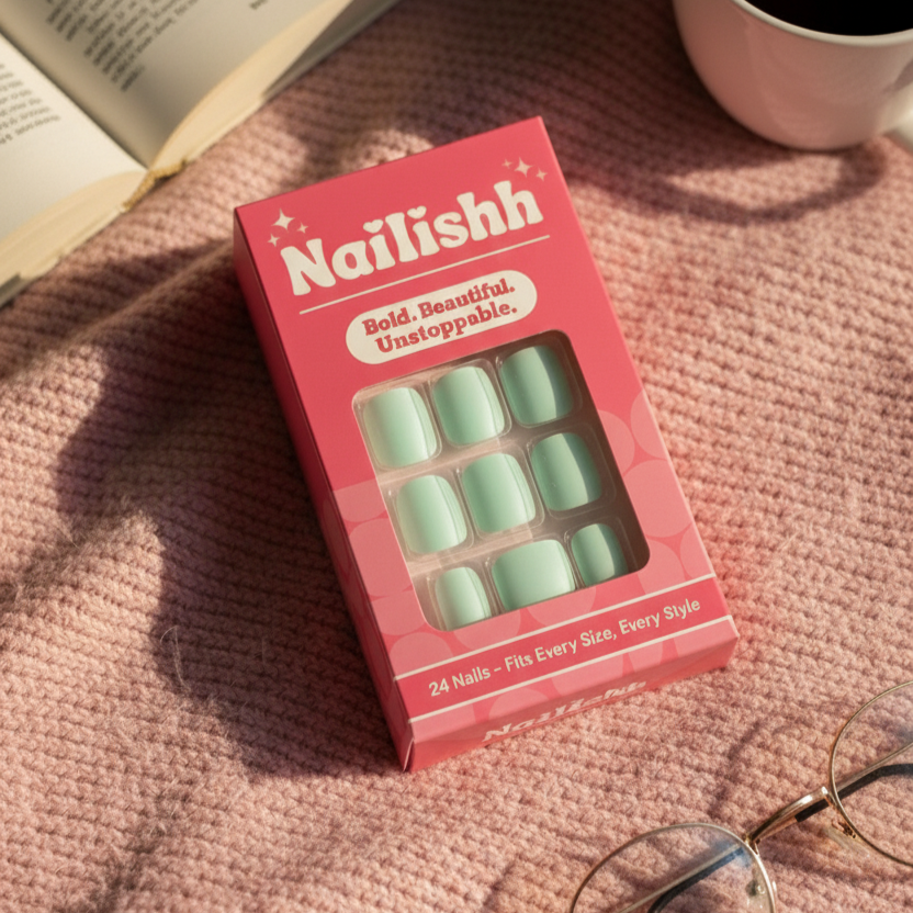 Green Glow Matte with Nail Glue + Nail Glue Sticker | Short, Square Press-On Nails