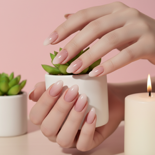 Soft Blush | Almond Shape Pink Ombre Glossy Press on Nails