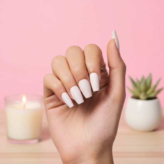 Snowfall Whispers Matte with Nail Glue + Nail Glue Sticker | Long, Coffin Press-On Nails