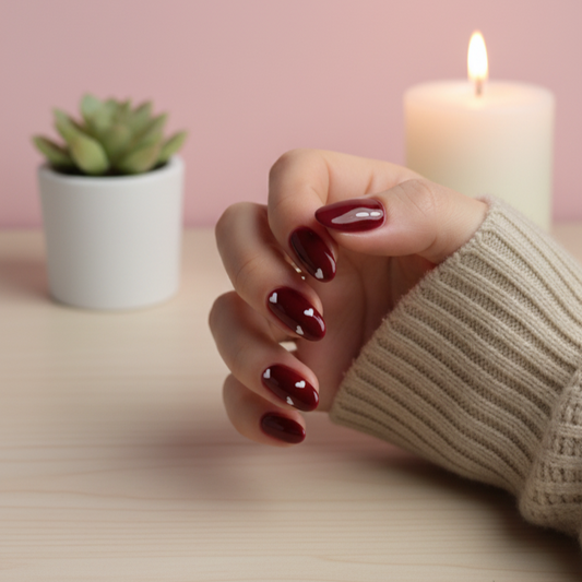 Ruby Glow | Squoval Short Glossy Press On Nails.